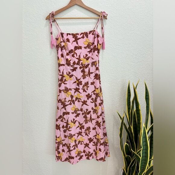 House of Harlow 1960 Pink Floral Linen Midi Dress Size Medium - Picture 1 of 5